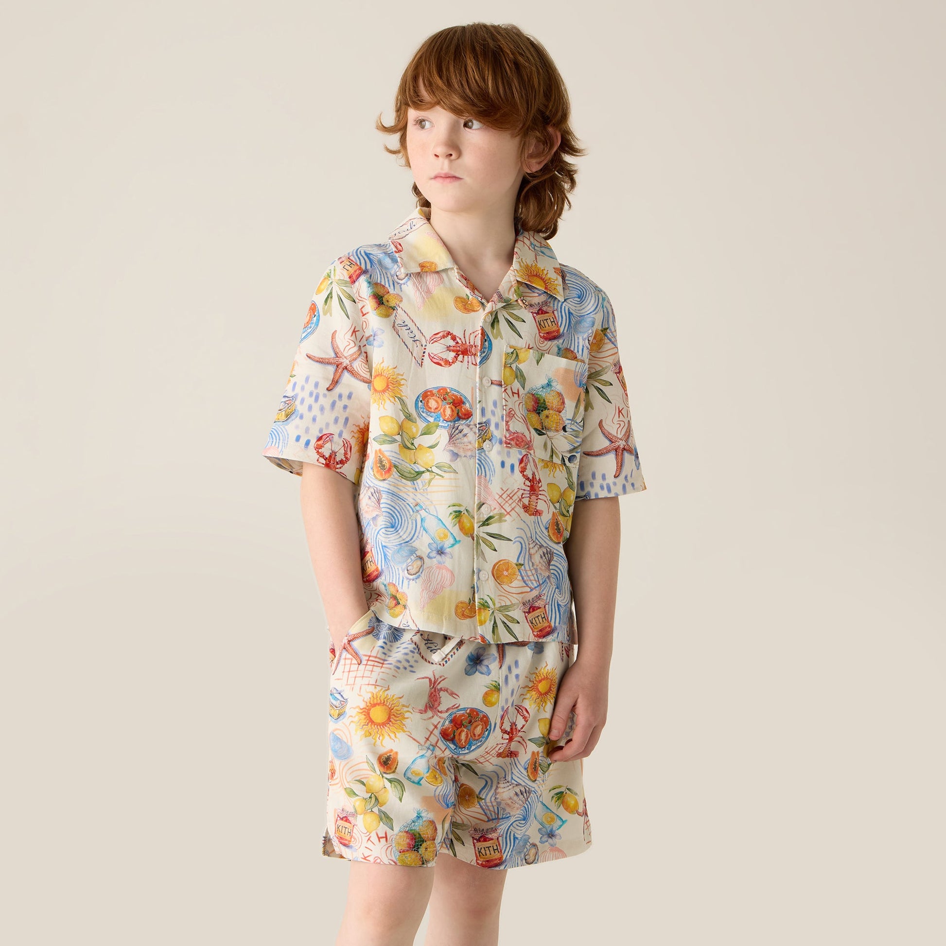 Kids Kith Kith Kids Summer Picnic Thompson Camp Shirt - Sandrift