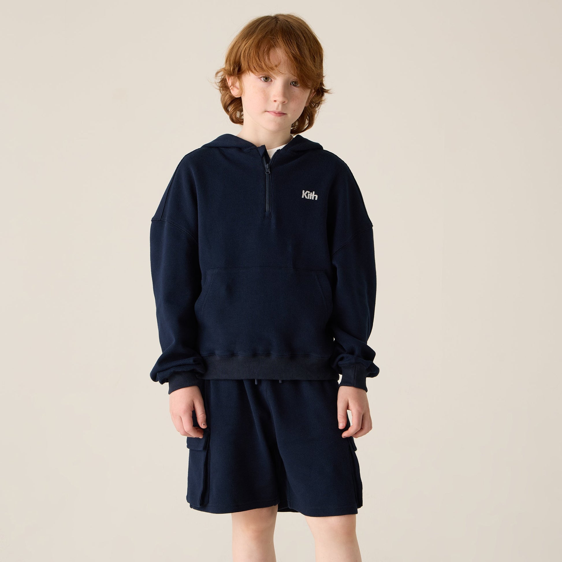 Kids Kith Kith Kids Waffle Nelson Quarter Zip Hoodie - Nocturnal