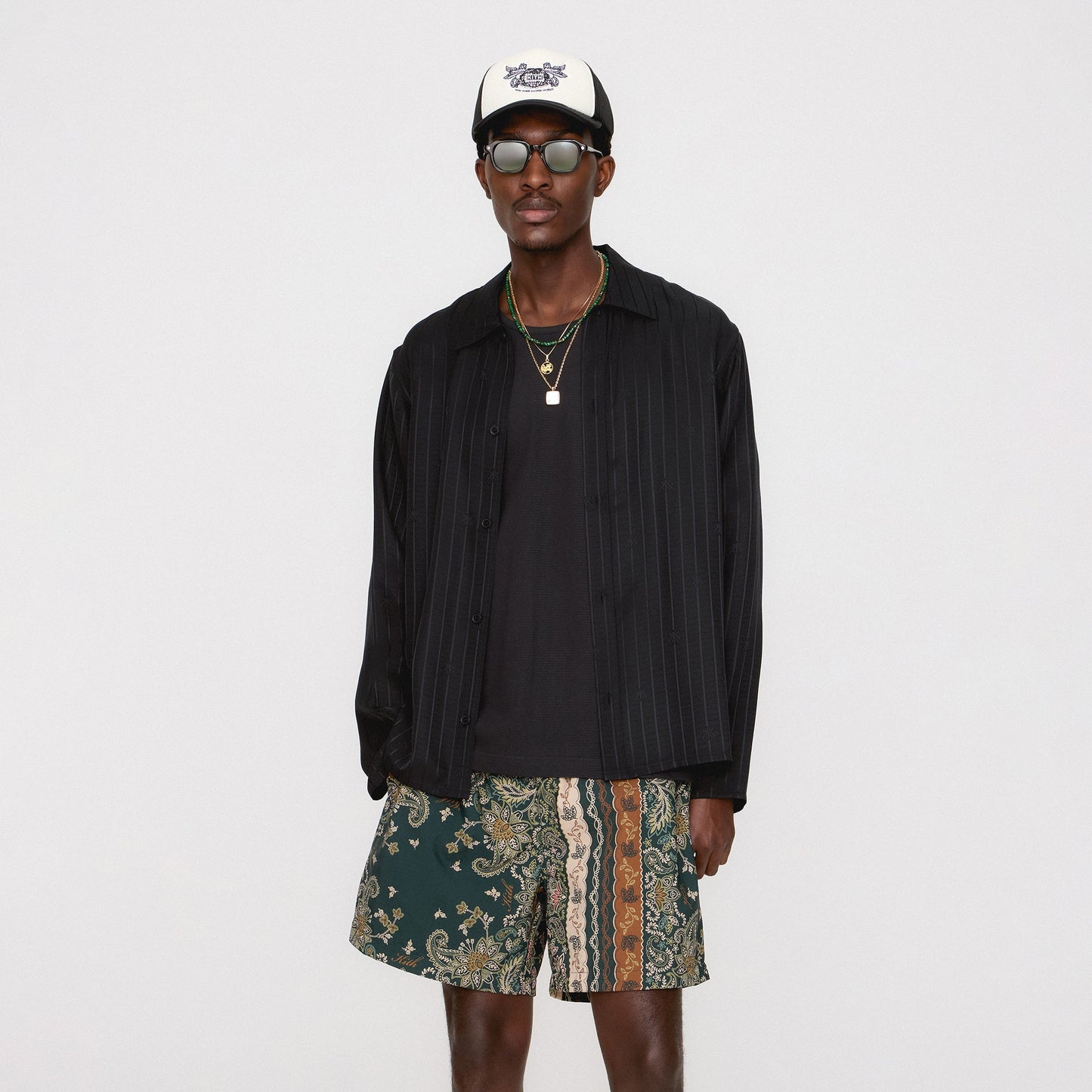 Men Kith Kith Crest Logo Boxy Collared Overshirt - Black