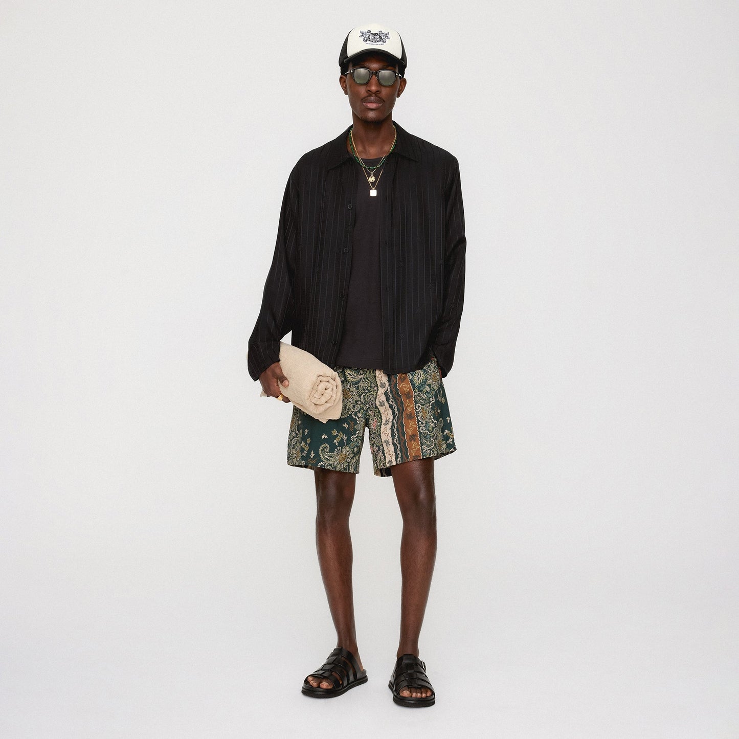 Men Kith Kith Crest Logo Boxy Collared Overshirt - Black