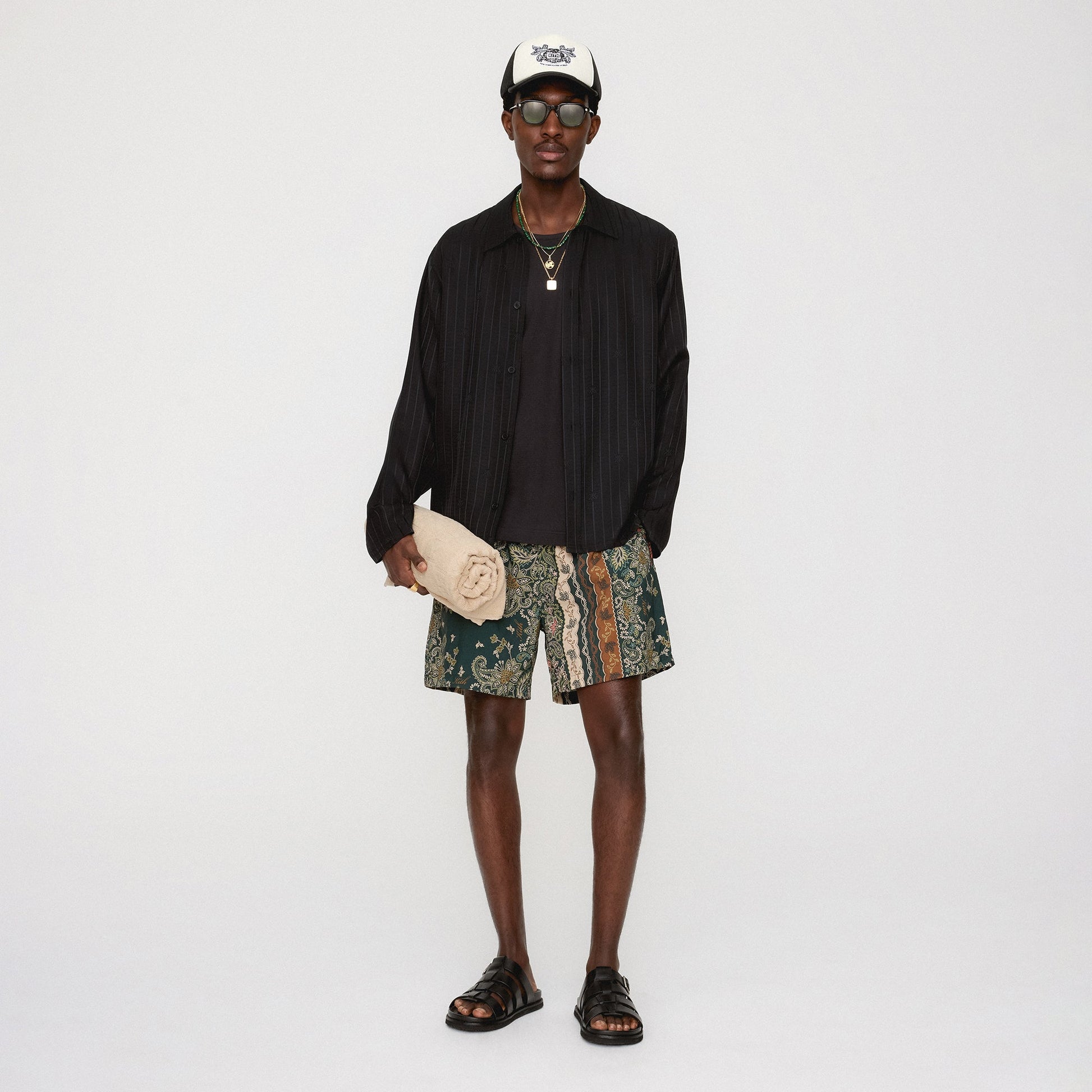 Men Kith Kith Crest Logo Boxy Collared Overshirt - Black