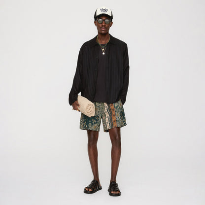 Men Kith Kith Crest Logo Boxy Collared Overshirt - Black