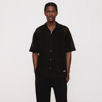Men Kith Kith Cotton Mesh Thompson Camp Collar Shirt - Black