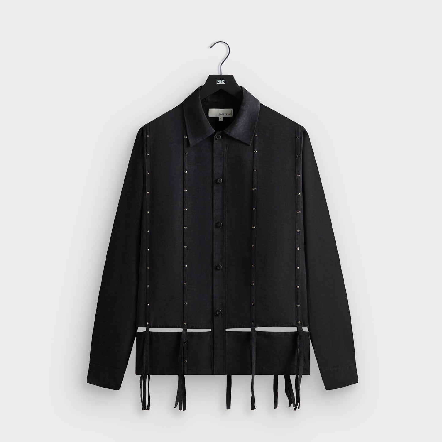 Men Kith &Kin Ribbon Long Sleeve Boxy Collared Overshirt - Black