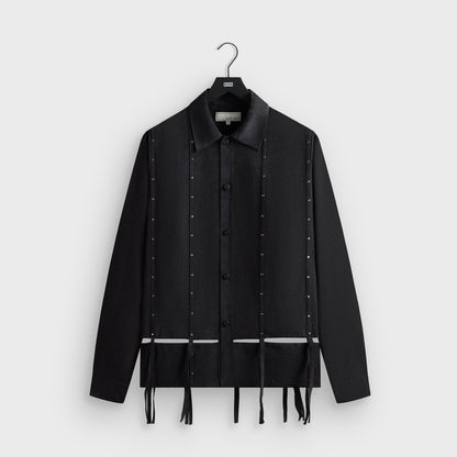 Men Kith &Kin Ribbon Long Sleeve Boxy Collared Overshirt - Black
