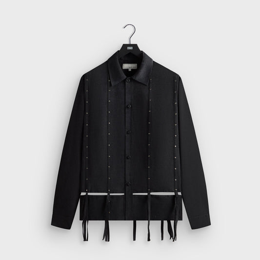 Men Kith &Kin Ribbon Long Sleeve Boxy Collared Overshirt - Black