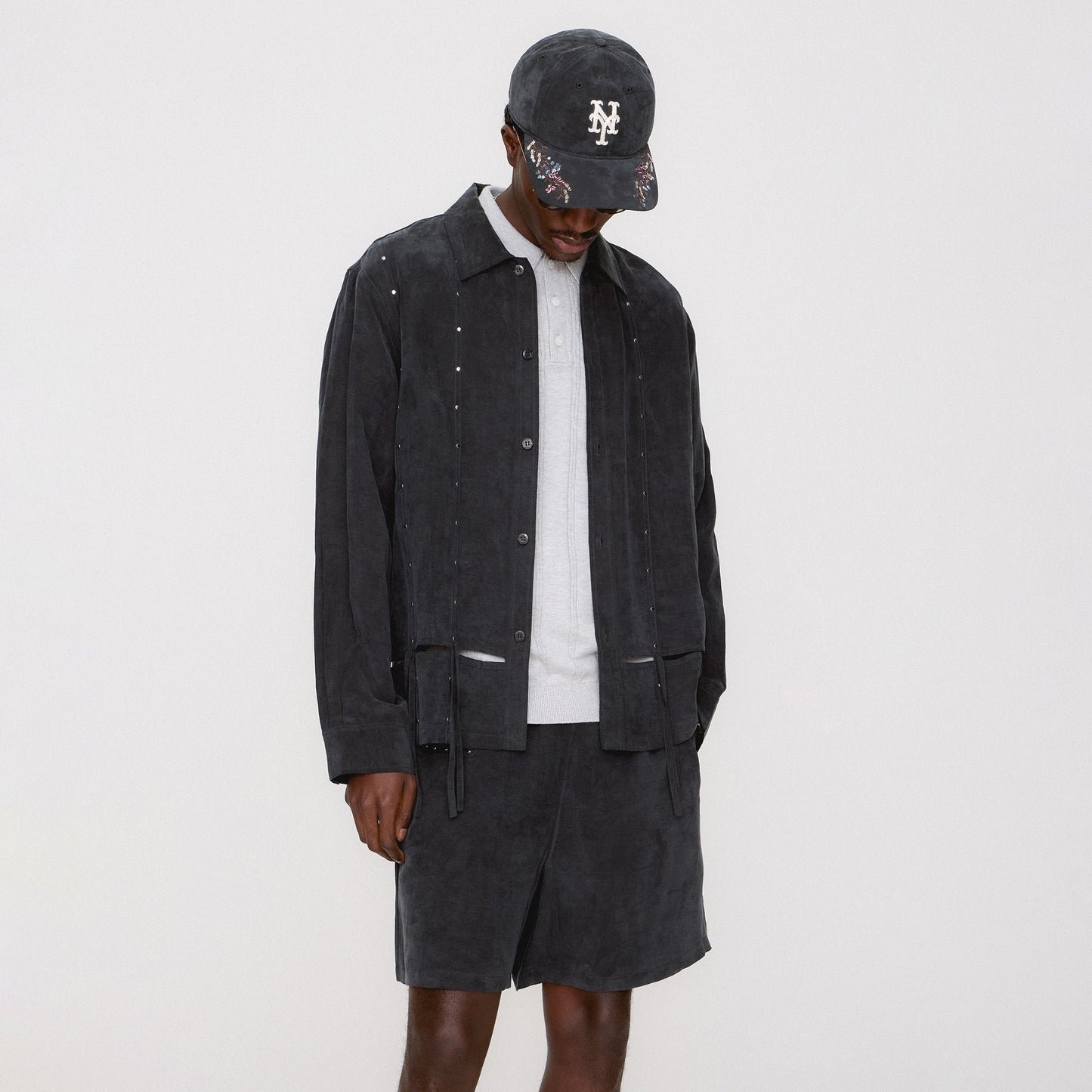 Men Kith &Kin Ribbon Long Sleeve Boxy Collared Overshirt - Black