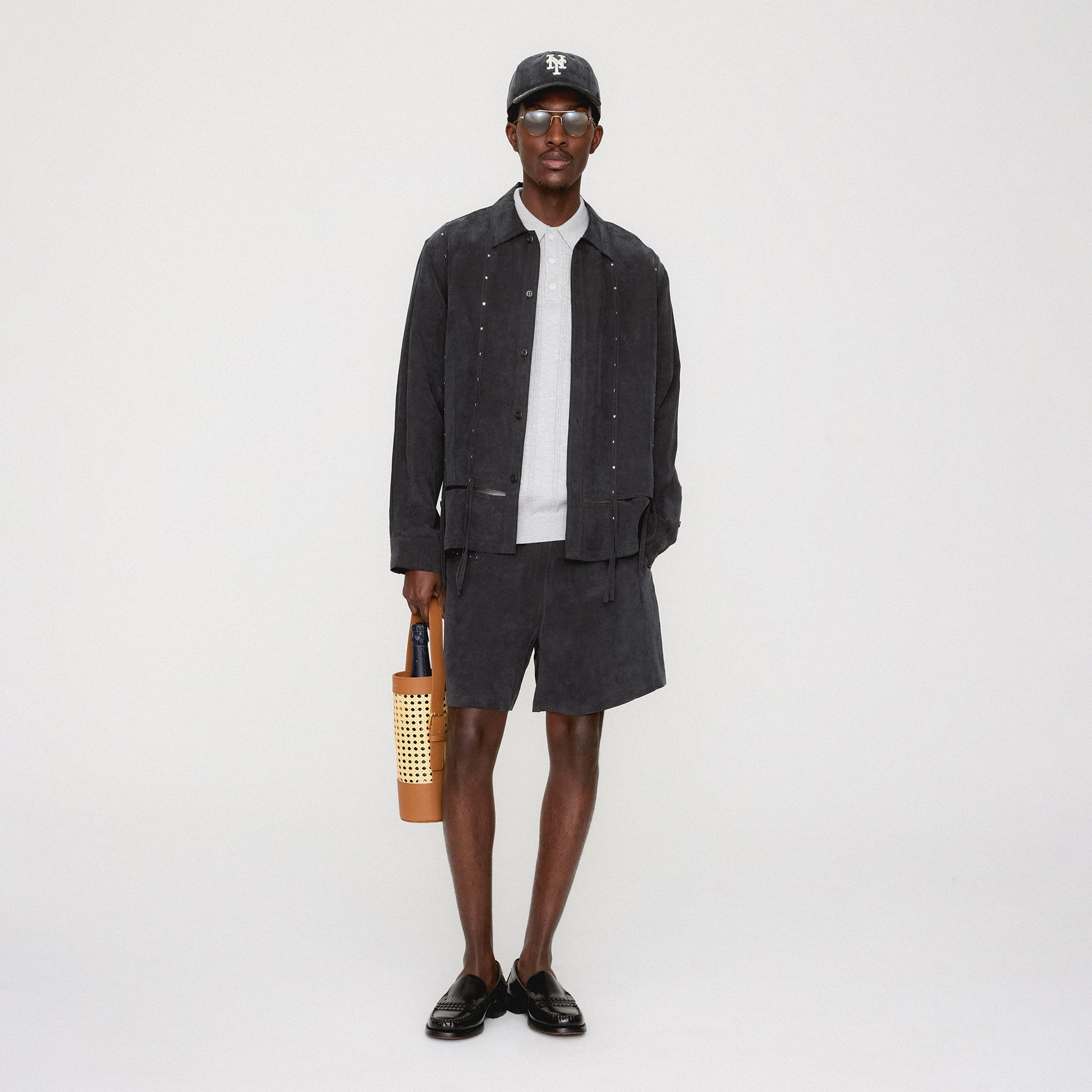 Men Kith &Kin Ribbon Long Sleeve Boxy Collared Overshirt - Black