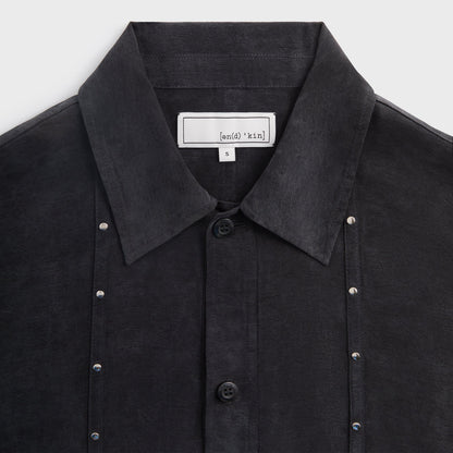 Men Kith &Kin Ribbon Long Sleeve Boxy Collared Overshirt - Black