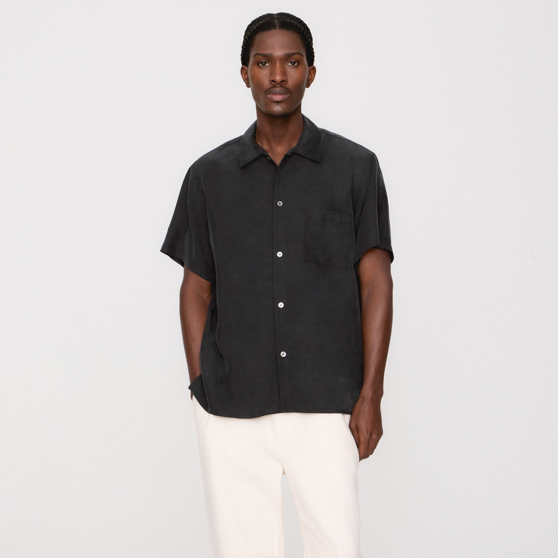Men Kith &Kin Silk Habotai Beckham Buttondown - Black