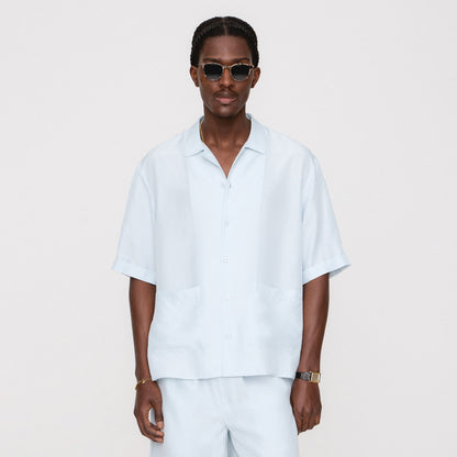 Men Kith &Kin Silk Habotai Short Sleeve Reade Shirt - Light Indigo