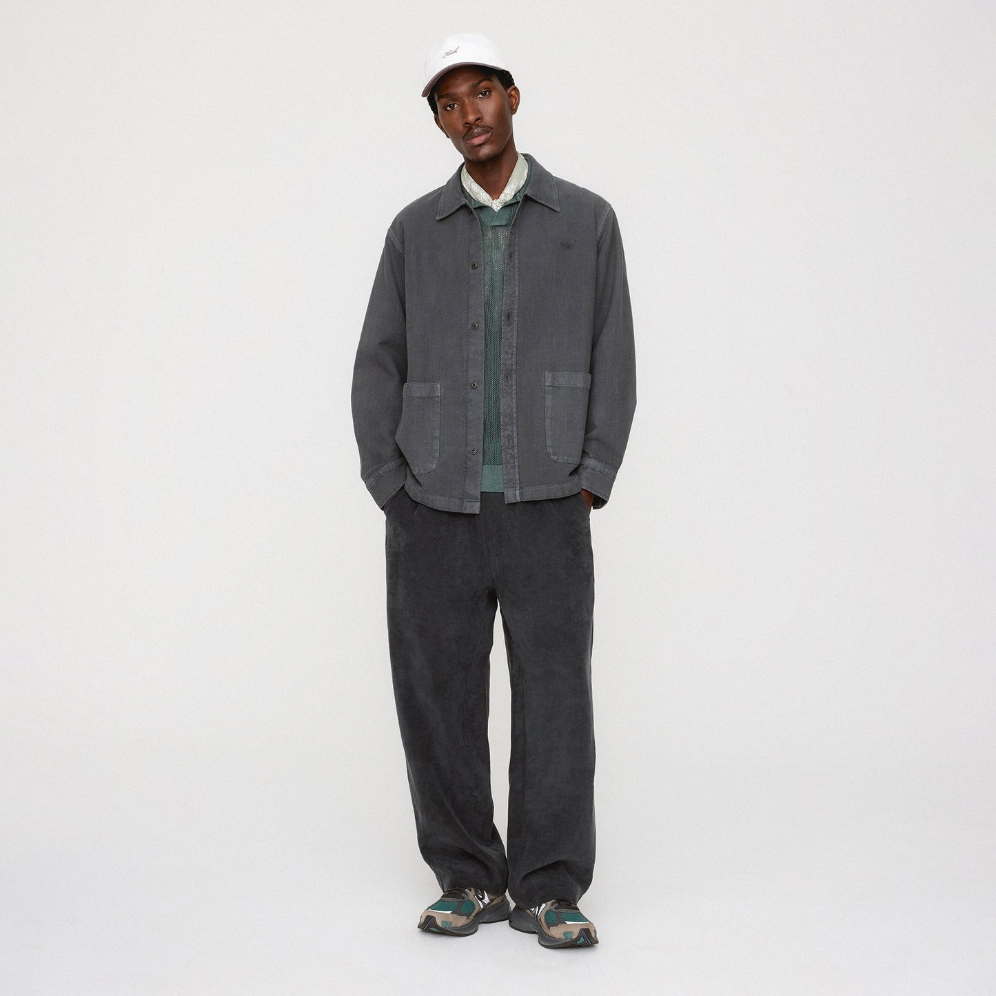 Men Kith Kith Soft Woven Long Sleeve Boxy Collared Overshirt - Carbon