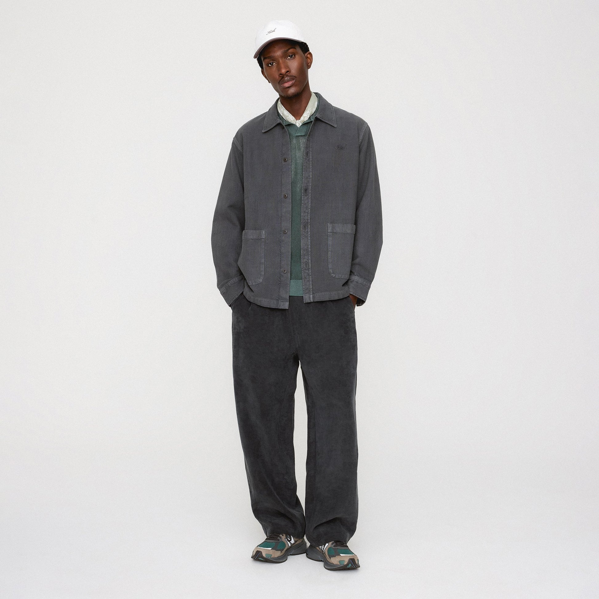 Men Kith Kith Soft Woven Long Sleeve Boxy Collared Overshirt - Carbon