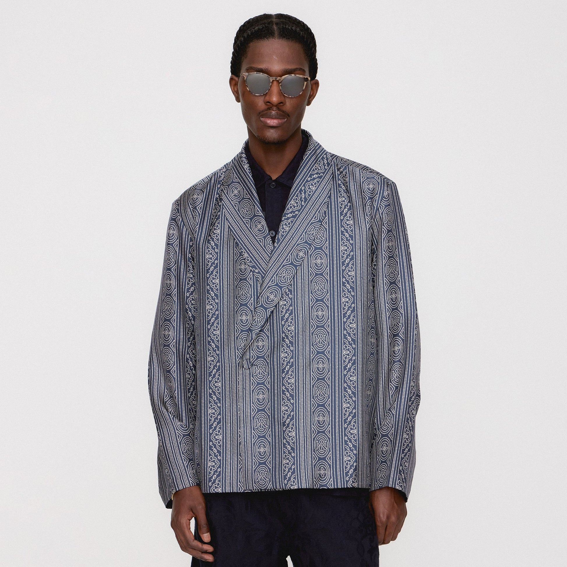 Men Kith &Kin Batik Stripe Long Sleeve Thompson Crossover Shirt - Nocturnal