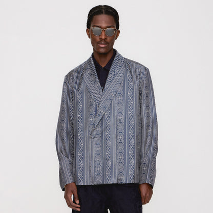 Men Kith &Kin Batik Stripe Long Sleeve Thompson Crossover Shirt - Nocturnal