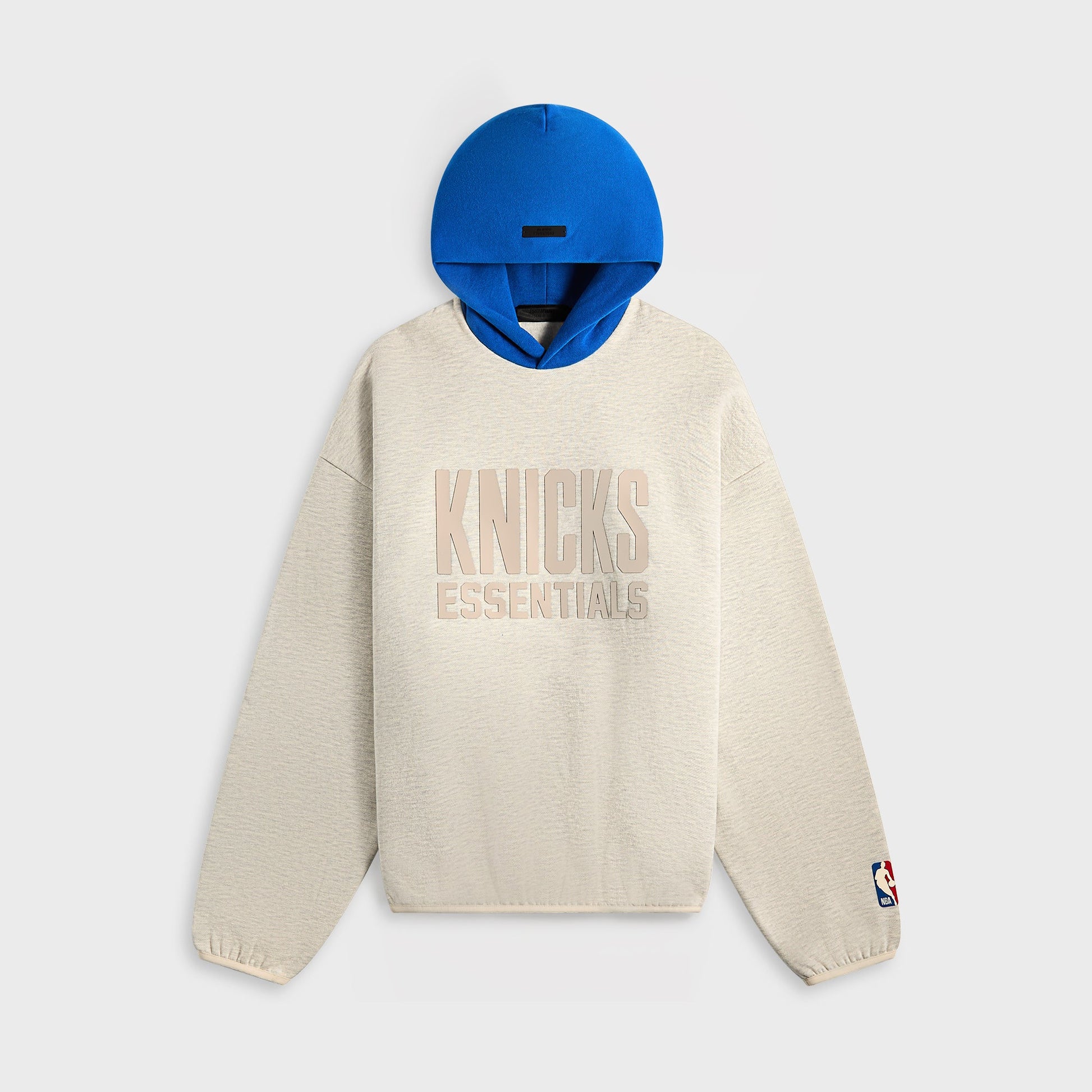 Men Kith Essentials Pull Over Hoodie Knicks Core Fleece - Light Heather / Blue
