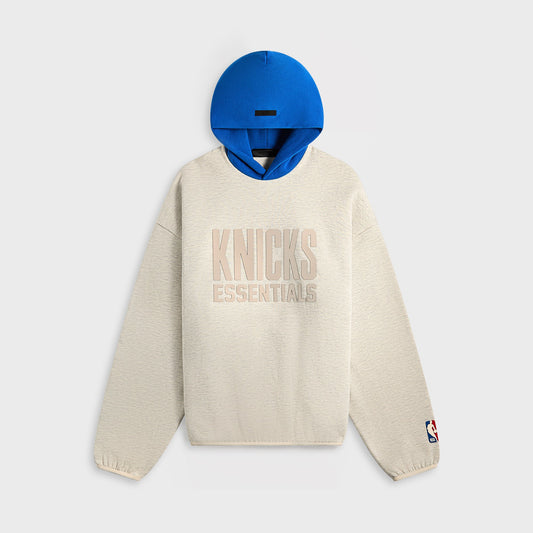 Men Kith Essentials Pull Over Hoodie Knicks Core Fleece - Light Heather / Blue