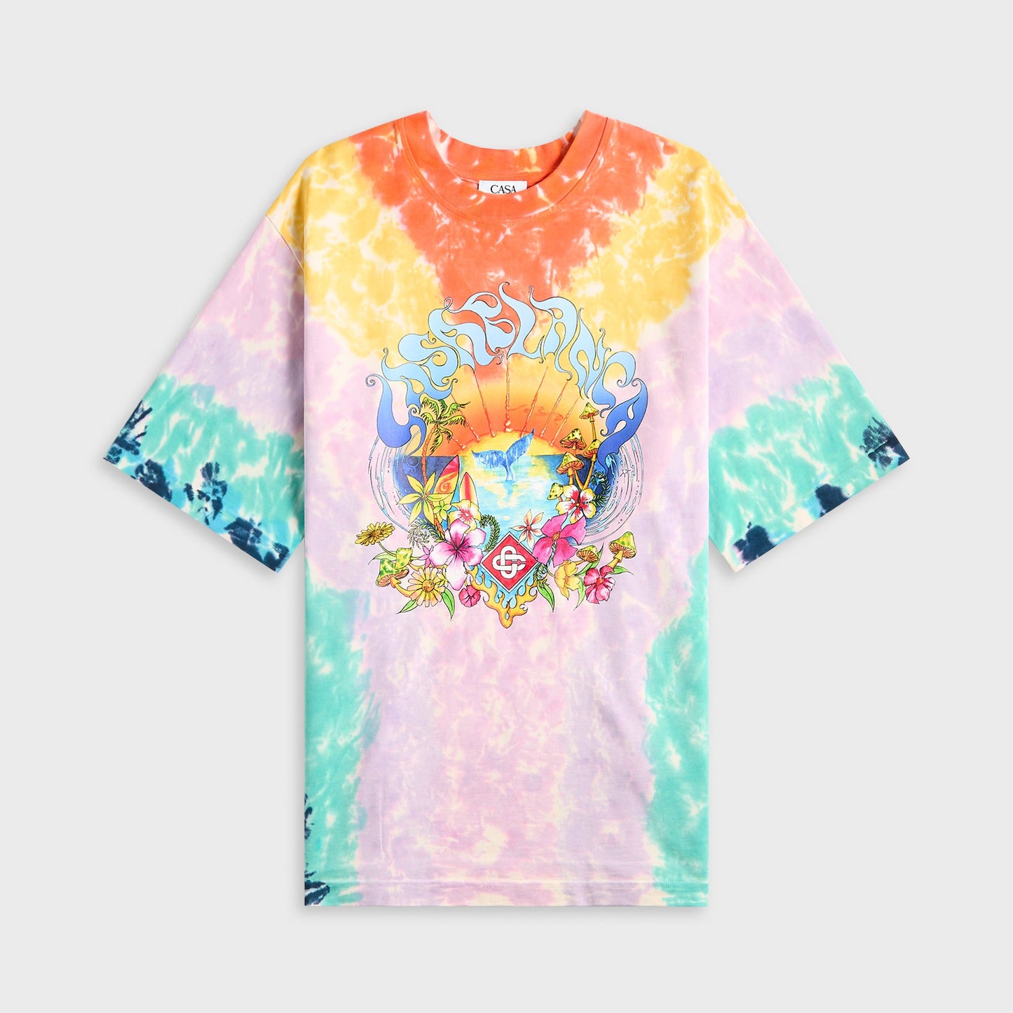 Men Kith Casablanca Printed Oversized Tie Dye Surf Trip Tee - Multicolor