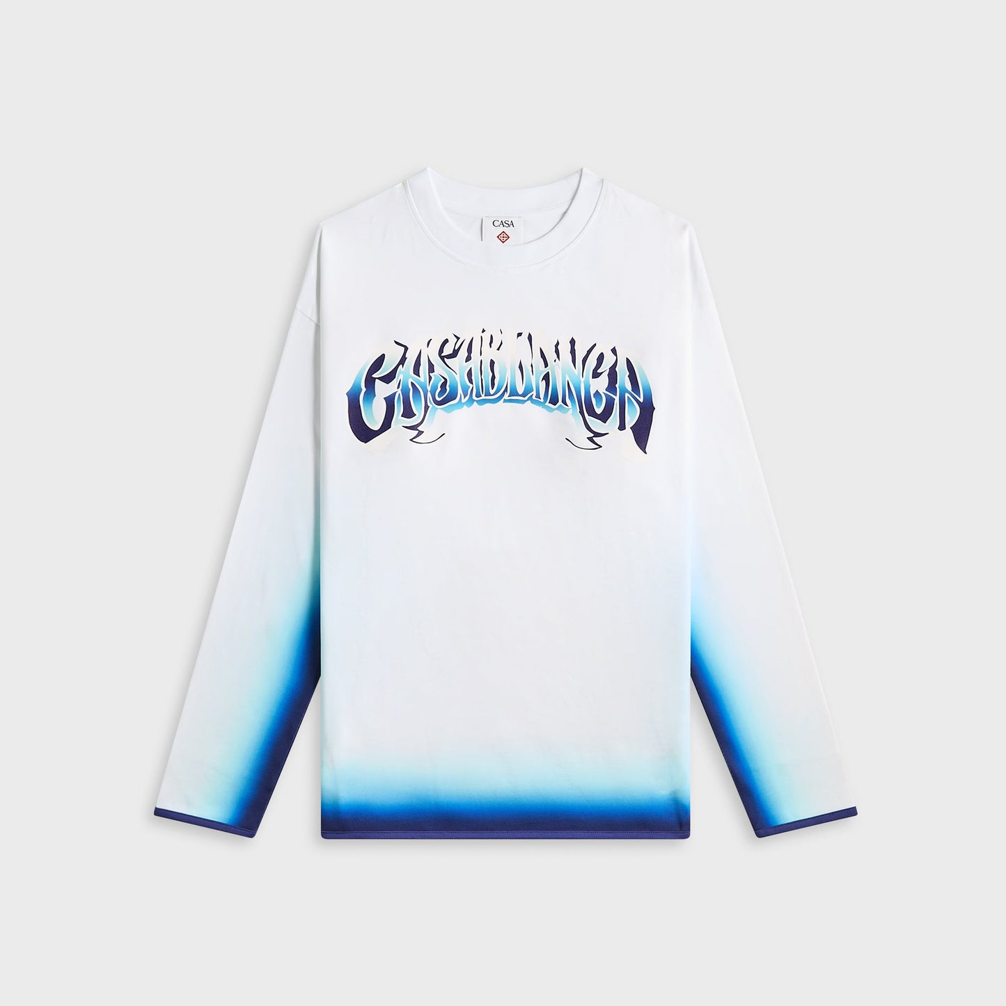 Men Kith Casablanca Spray Dye Gradient Faded Logo Long Sleeve Tee - Blue Fade