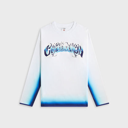 Men Kith Casablanca Spray Dye Gradient Faded Logo Long Sleeve Tee - Blue Fade