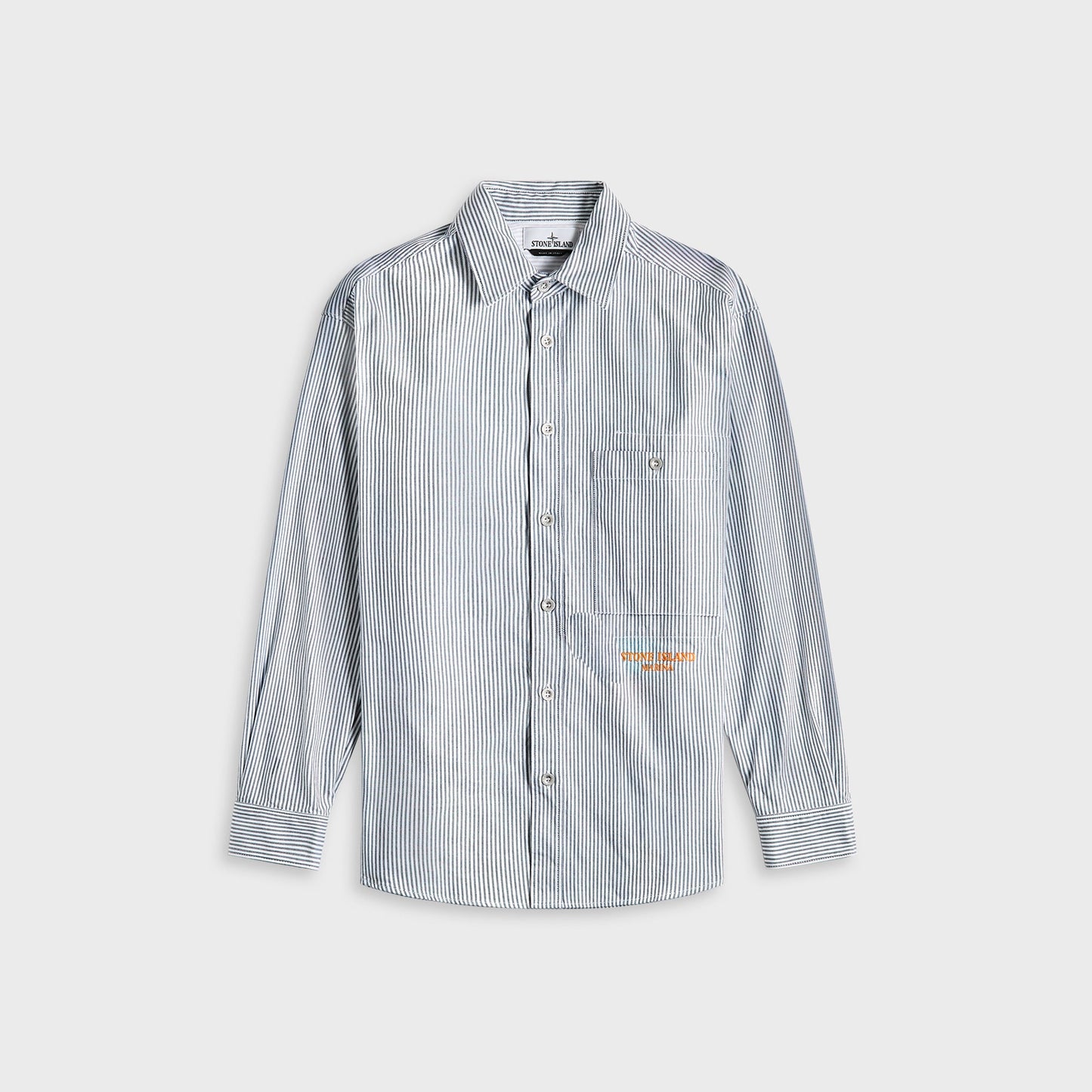 Men Kith Stone Island Striped Oxford Cotton Marina Shirt - Blue Marine