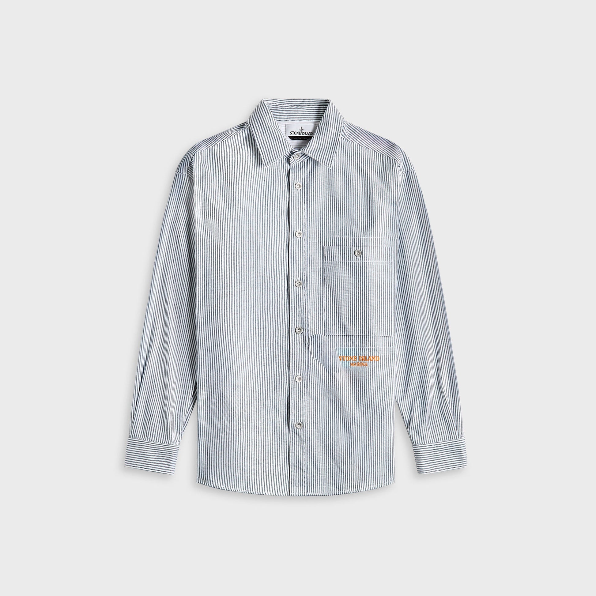 Men Kith Stone Island Striped Oxford Cotton Marina Shirt - Blue Marine