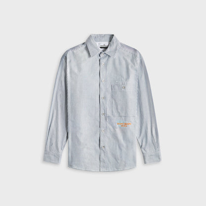 Men Kith Stone Island Striped Oxford Cotton Marina Shirt - Blue Marine