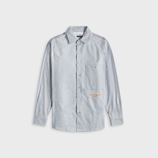 Men Kith Stone Island Striped Oxford Cotton Marina Shirt - Blue Marine