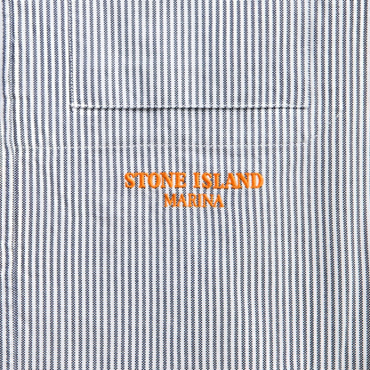 Men Kith Stone Island Striped Oxford Cotton Marina Shirt - Blue Marine