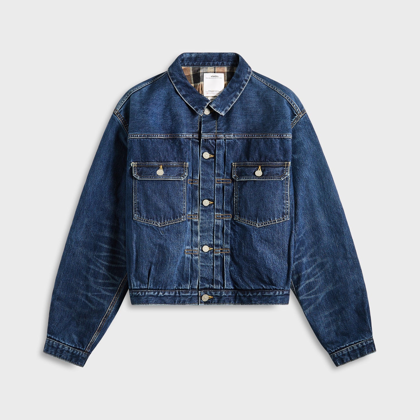 Men Kith Visvim Ss 101X Jacket Damaged Check - Beige / Indigo