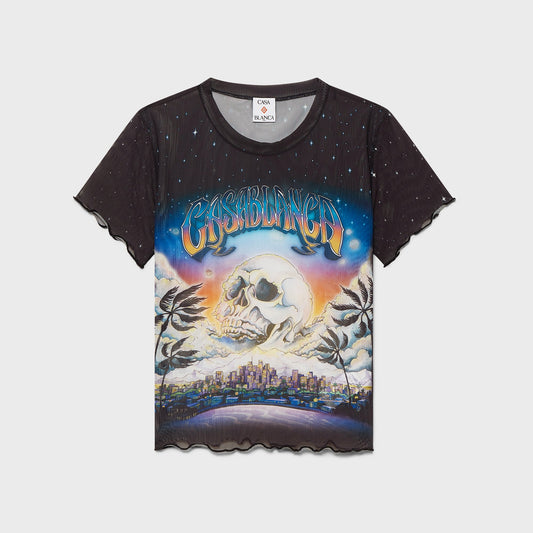 Women Kith Casablanca Lettuce Hem Printed Mesh Tee - Black