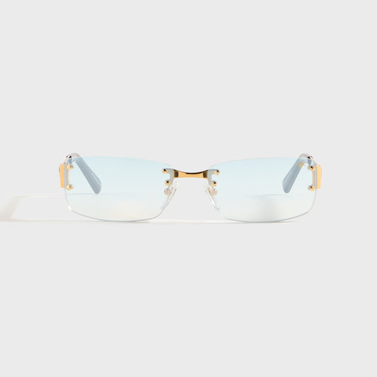 Men Kith Vintage Frames Infamous Rimless Drill Mount 24KT - Gold / Tiffany Blue