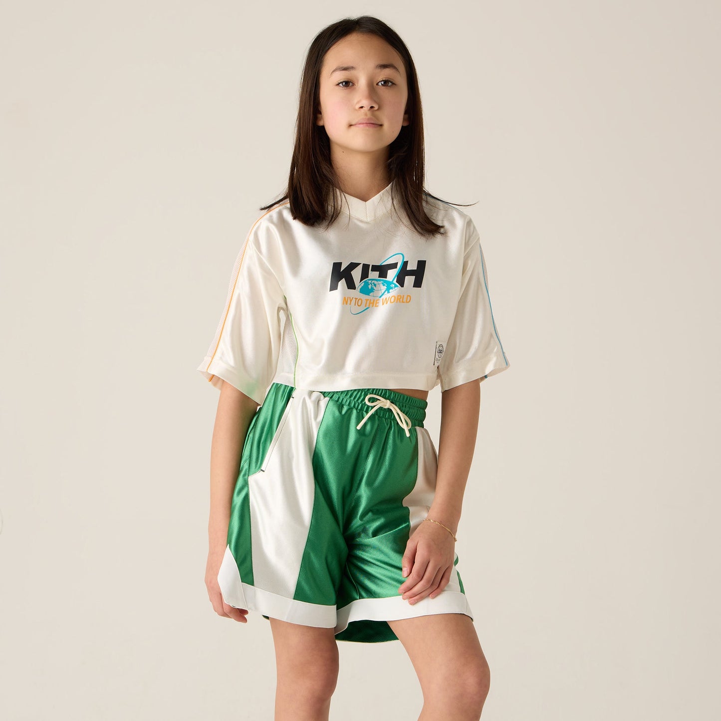 Kids Kith Kith Kids NY to the World Unisphere Faille Crop Jersey - Sandrift