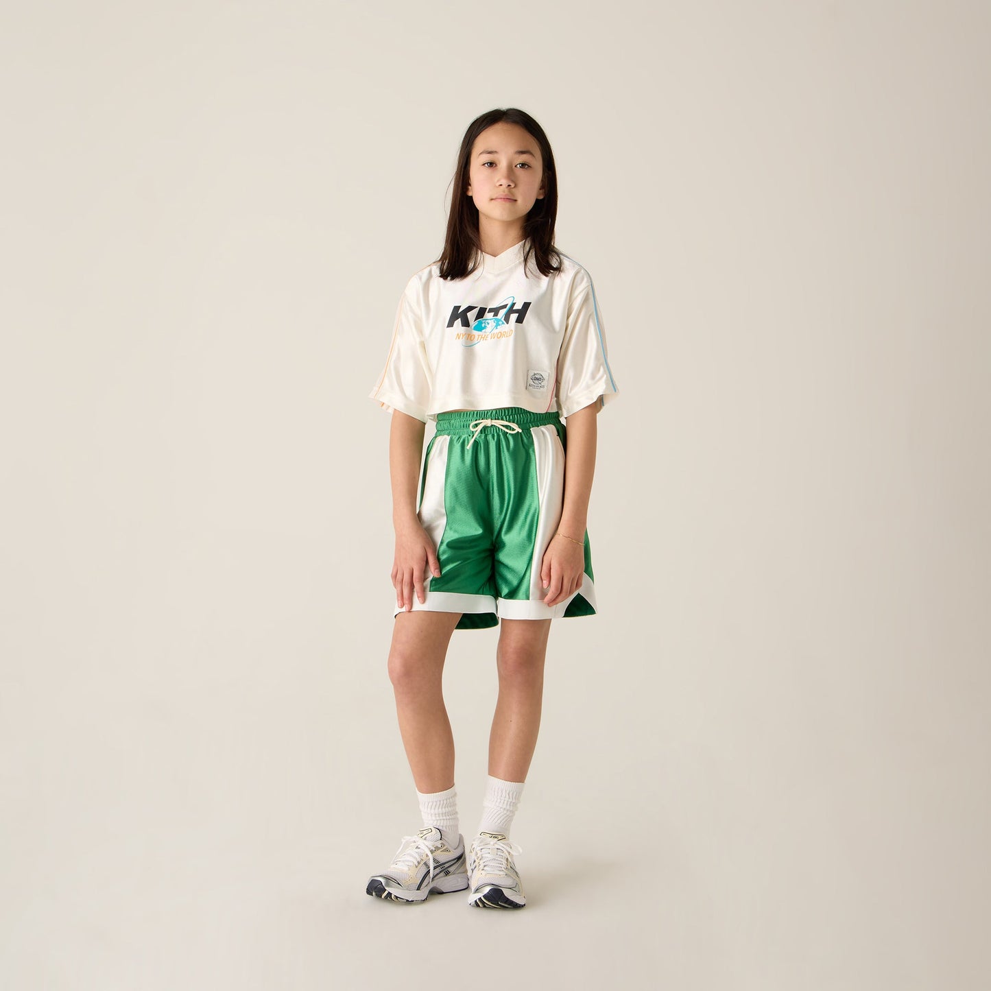 Kids Kith Kith Kids NY to the World Unisphere Faille Crop Jersey - Sandrift