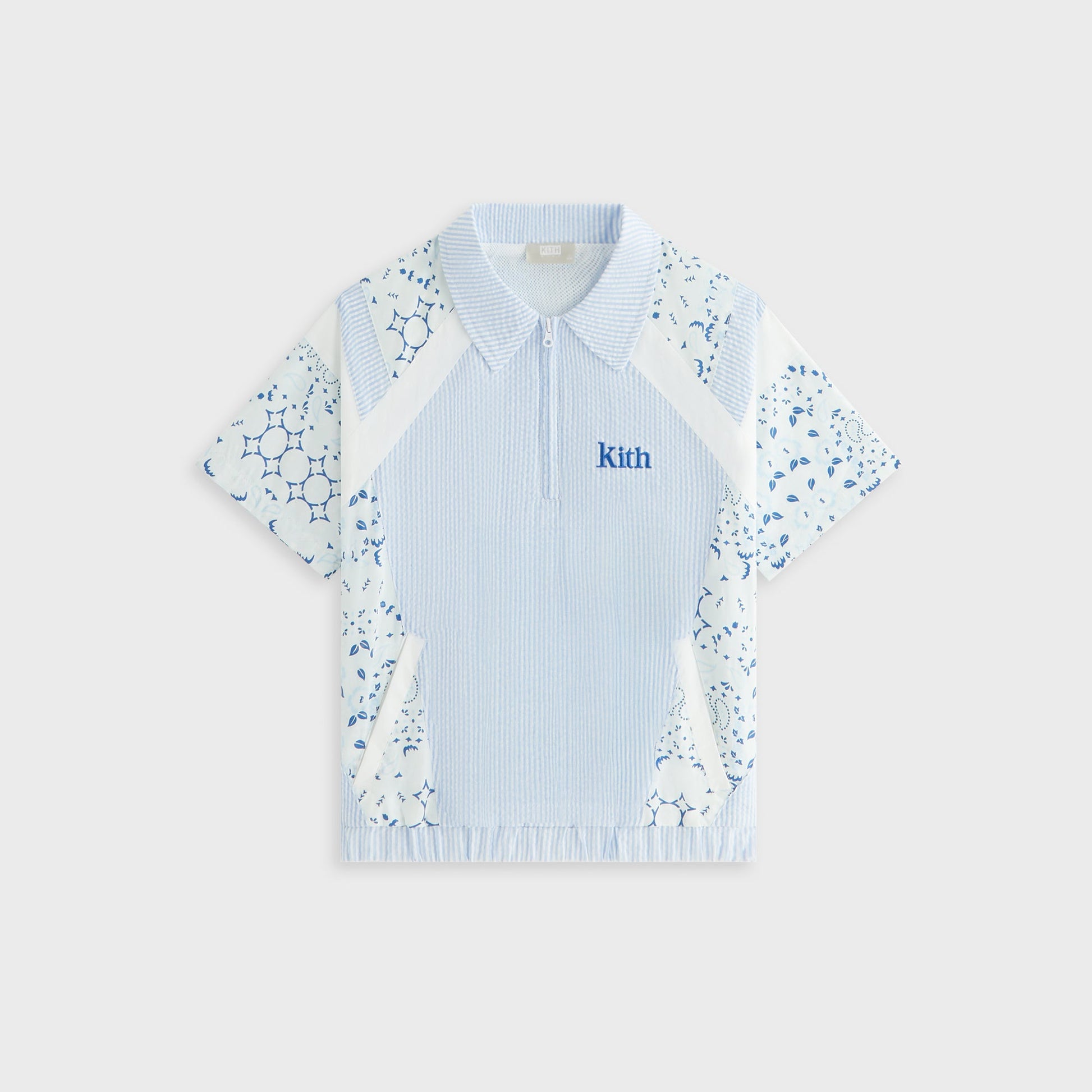 Kids Kith Kith Kids Patchwork Linden Quarter Zip Polo - Larimar