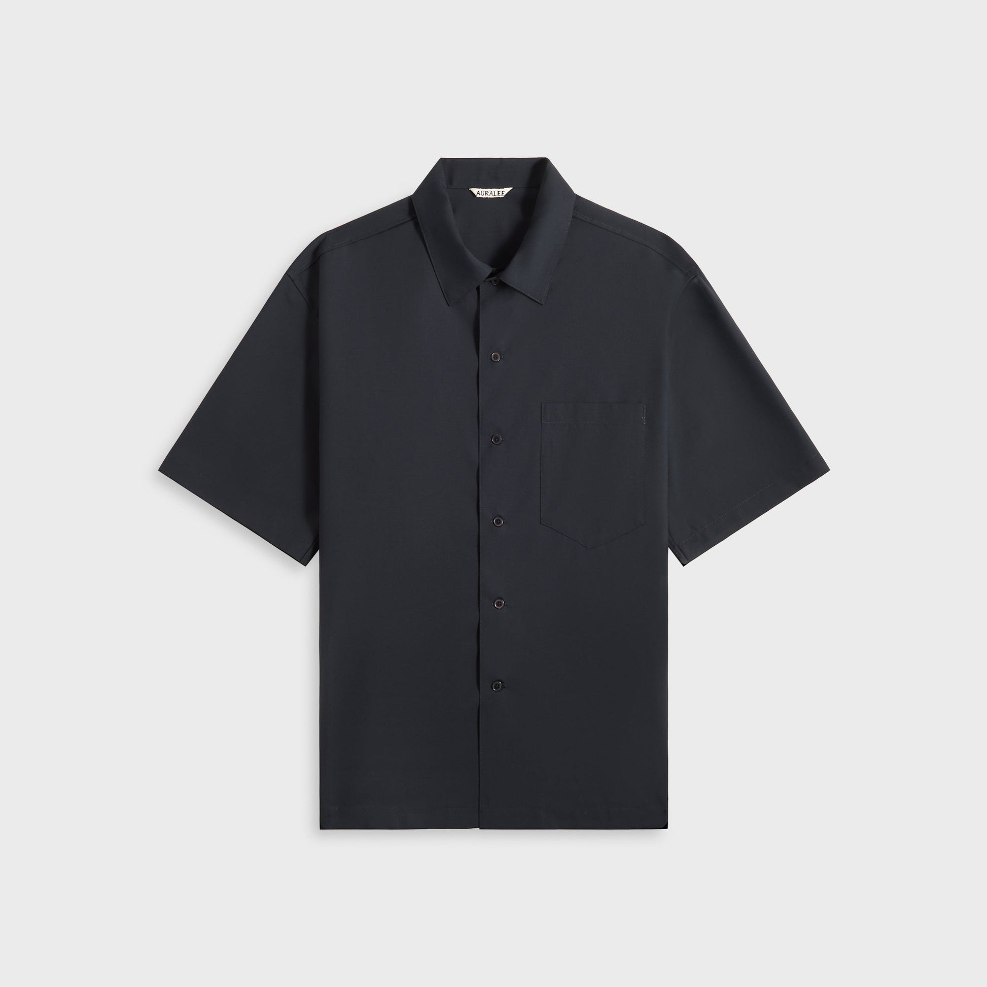 Men Kith Auralee Super Fine Tropical Wool Open Collar Half Sleeved - Navy