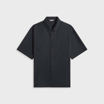 Men Kith Auralee Super Fine Tropical Wool Open Collar Half Sleeved - Navy
