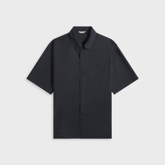 Men Kith Auralee Super Fine Tropical Wool Open Collar Half Sleeved - Navy