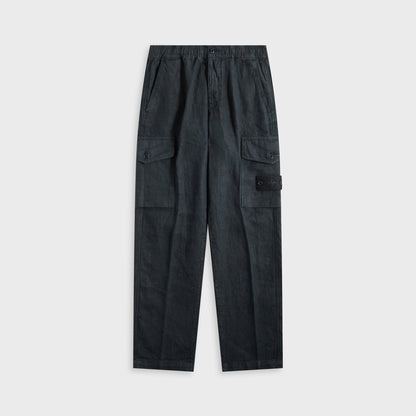 Men Kith Stone Island Diagonal Linen Garment Dyed Ghost Piece Trousers - Navy B