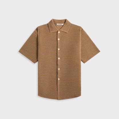 Men Kith Auralee Cotton Mesh Knit Half Sleeved Shirt - Khaki Brown