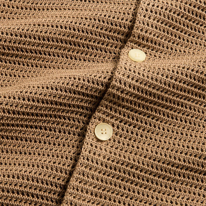 Men Kith Auralee Cotton Mesh Knit Half Sleeved Shirt - Khaki Brown