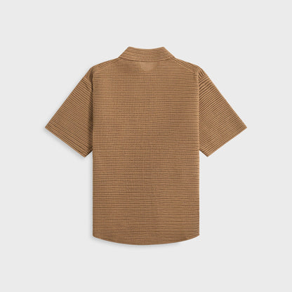 Men Kith Auralee Cotton Mesh Knit Half Sleeved Shirt - Khaki Brown