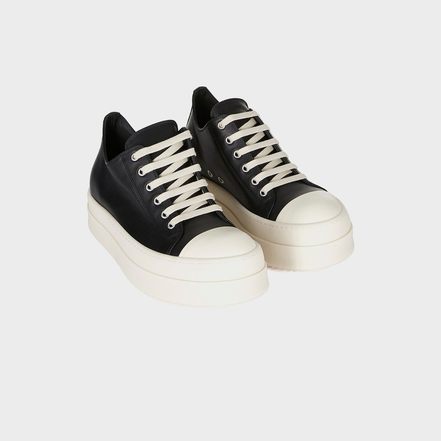 Men|Women Kith Rick Owens Mega Bumper Low Sneaks Scarpe in Pelle - Black / Milk