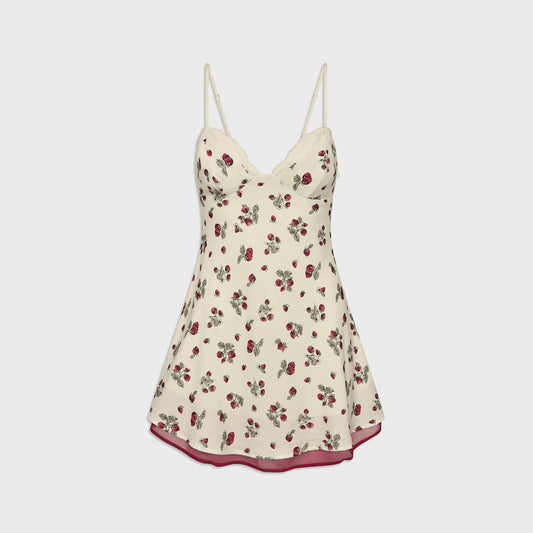 Women Kith Frankies Bikinis Kenley Crepe Mini Dress - Strawberry Field Print