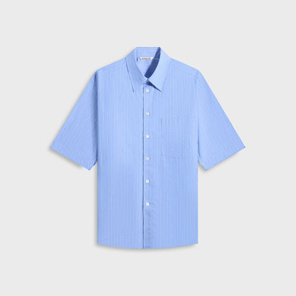 Men Kith Auralee Suvin High Count Cloth Stripe Half Sleeved Shirt - Blue Stripe