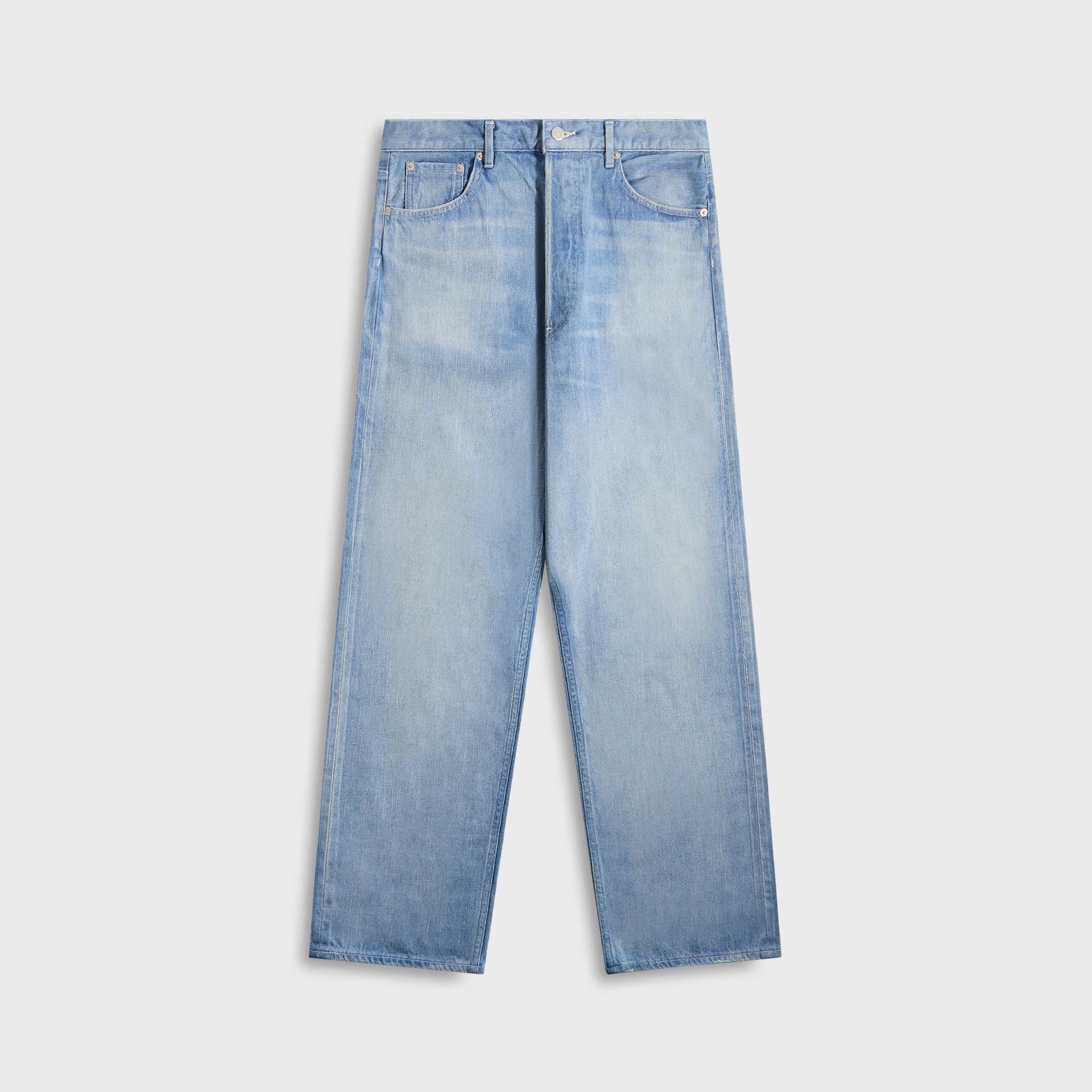 Men Kith Auralee Selvedge Faded Light Denim Wide Pants - Light Indigo