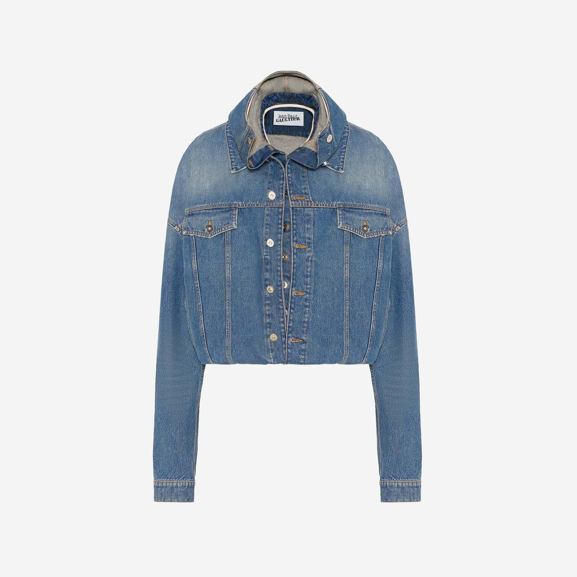 Women Kith Jean Paul Gaultier Double Layer Denim Jacket With Hood Detail - Vintag