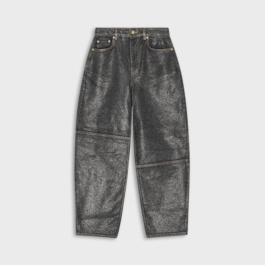 Women Kith Ganni Shimmery Foil Denim Stary Pant - Washed Black