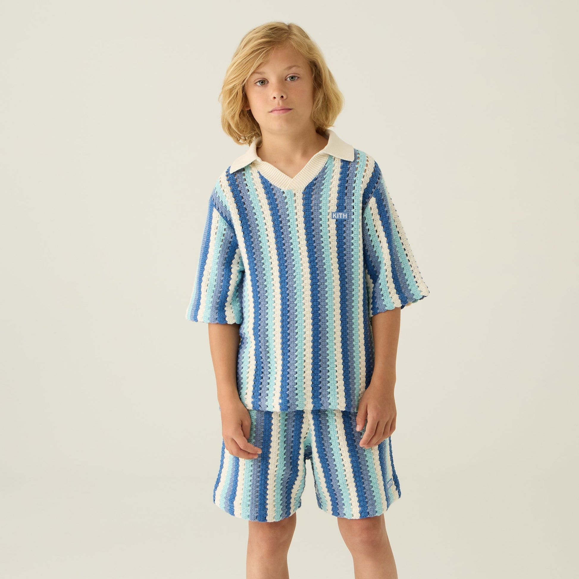 Kids Kith Kith Kids Open Knit Pullover Polo - Blue Skies