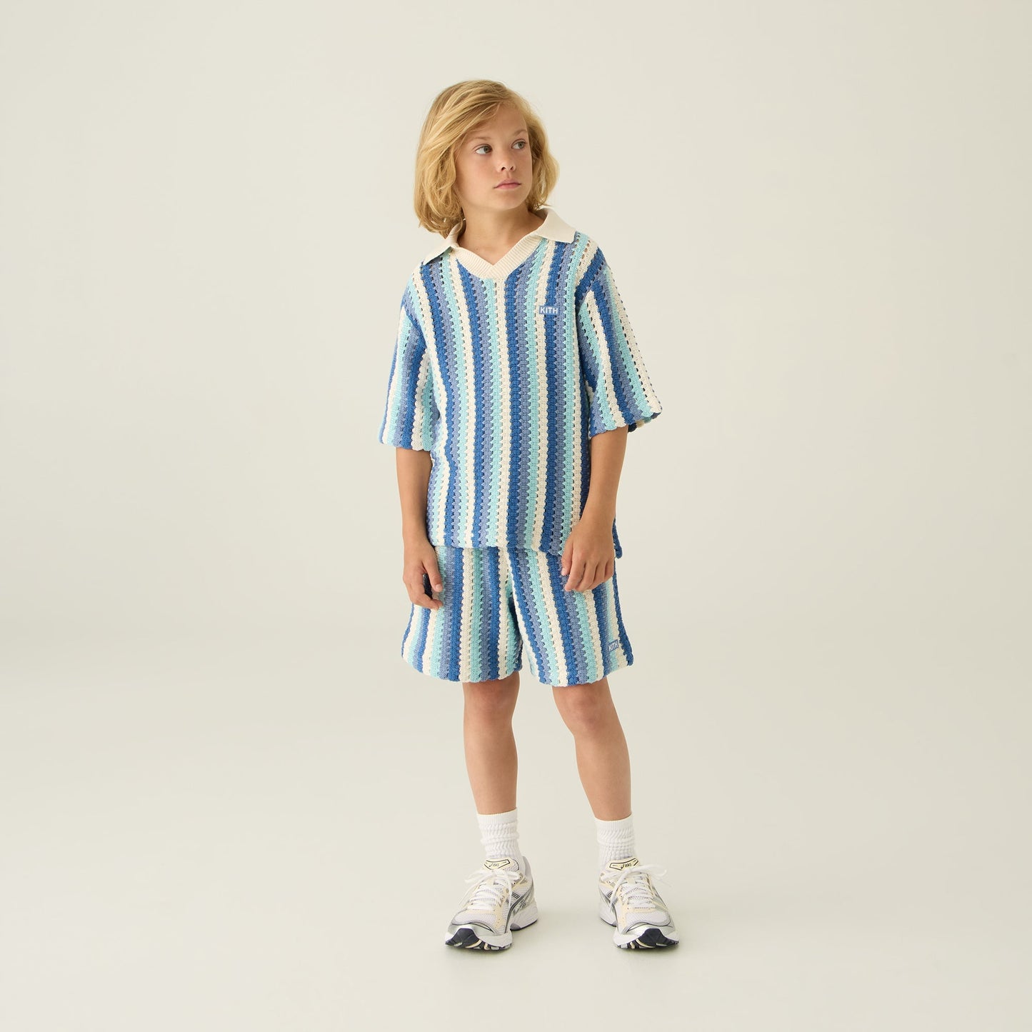 Kids Kith Kith Kids Open Knit Pullover Polo - Blue Skies